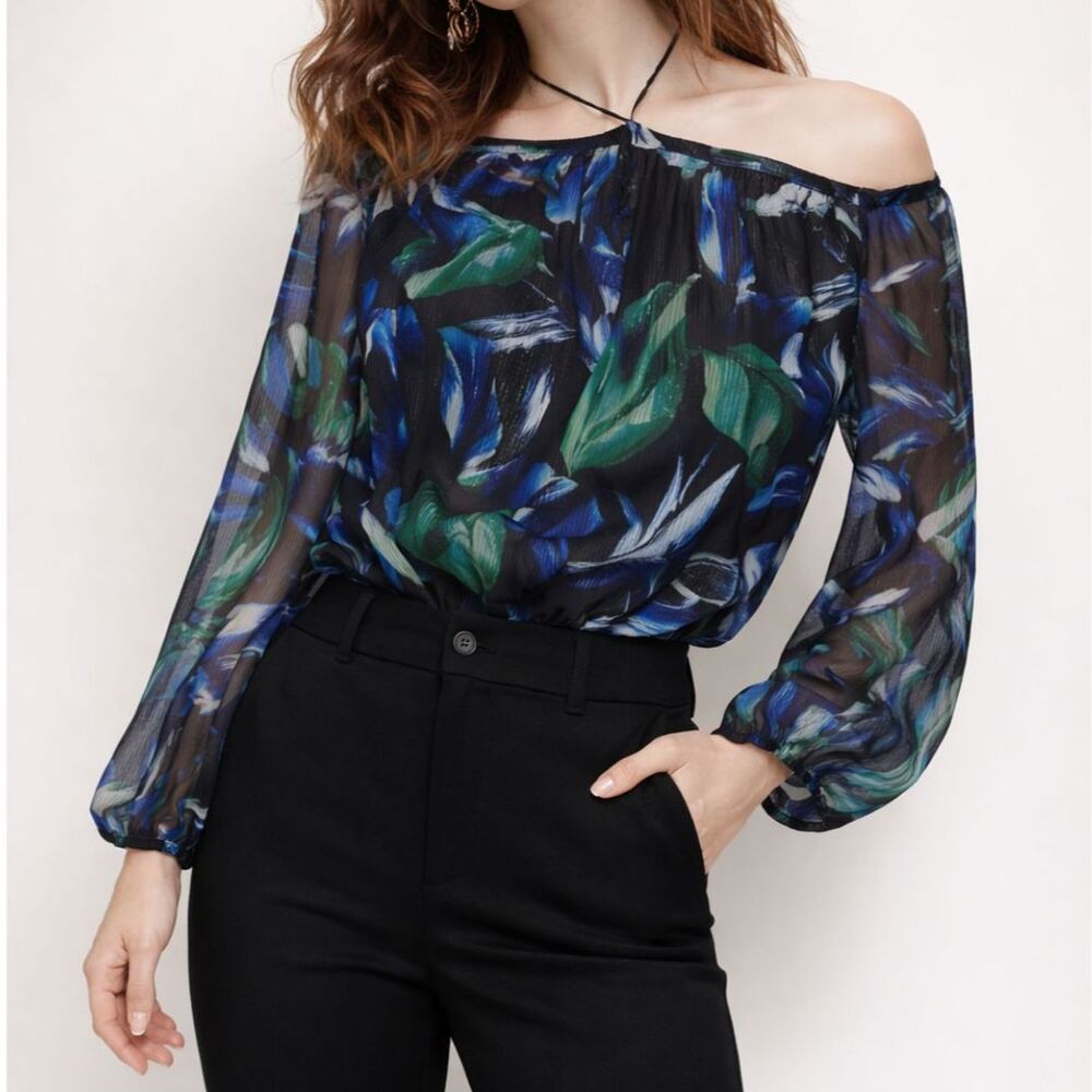White House Black Market Sheer Off-Shoulder Blouse Size Medium